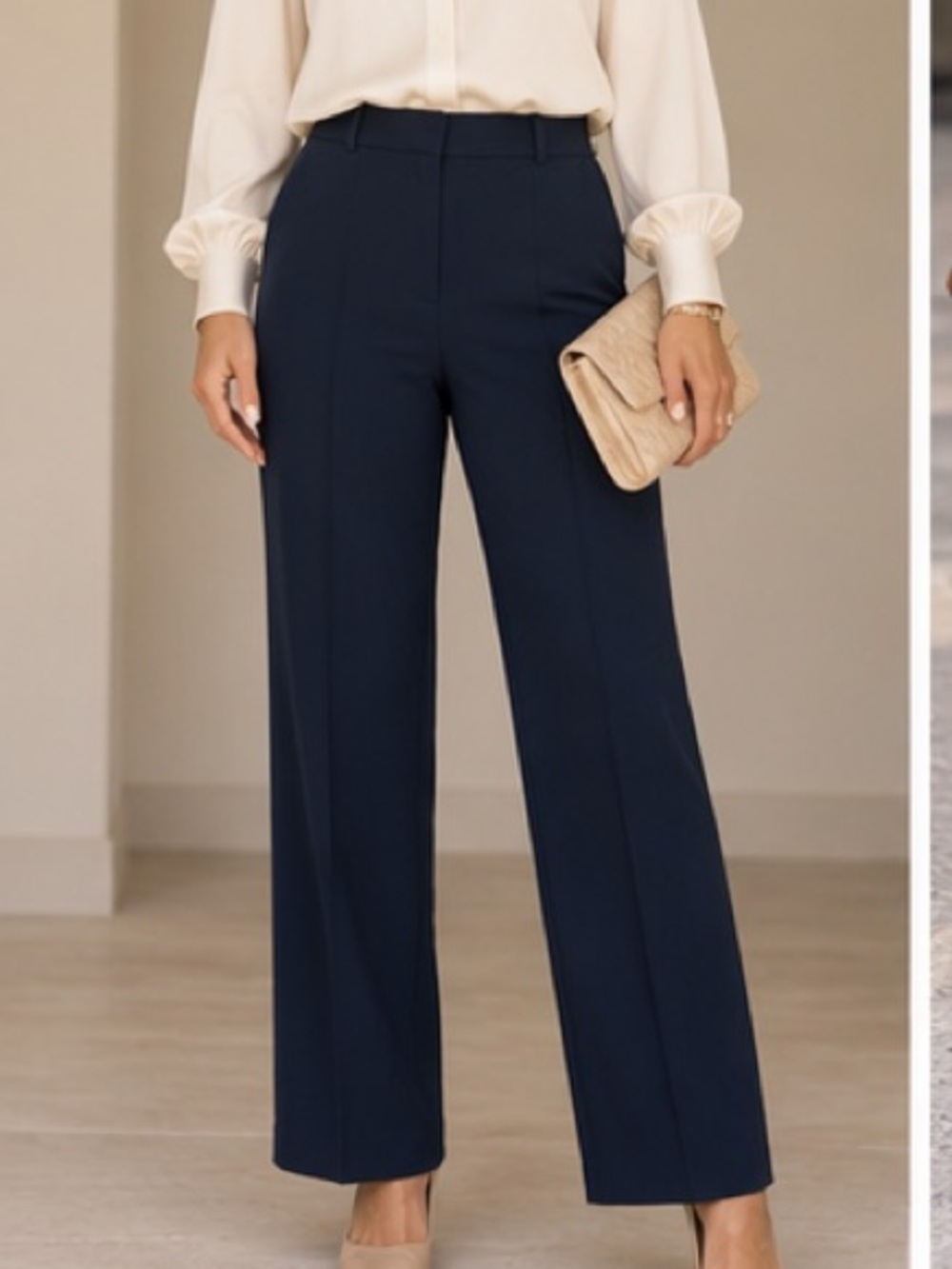 Classic High-Waist Wide-Leg Pants in Navy — Women